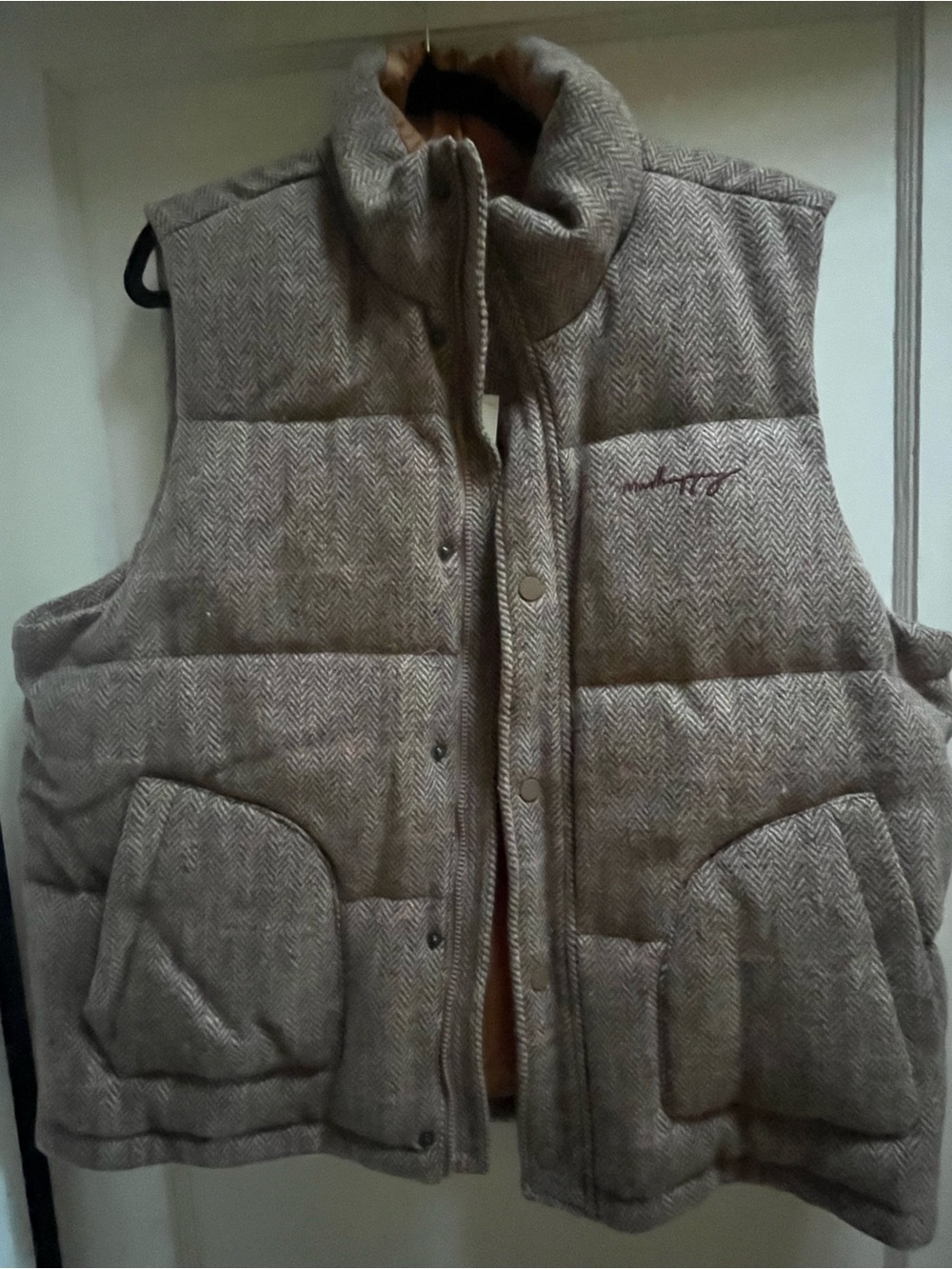 Madhappy Harris Tweed Women’s Quilted Wool Herringbone Puffer Vest - Size Large